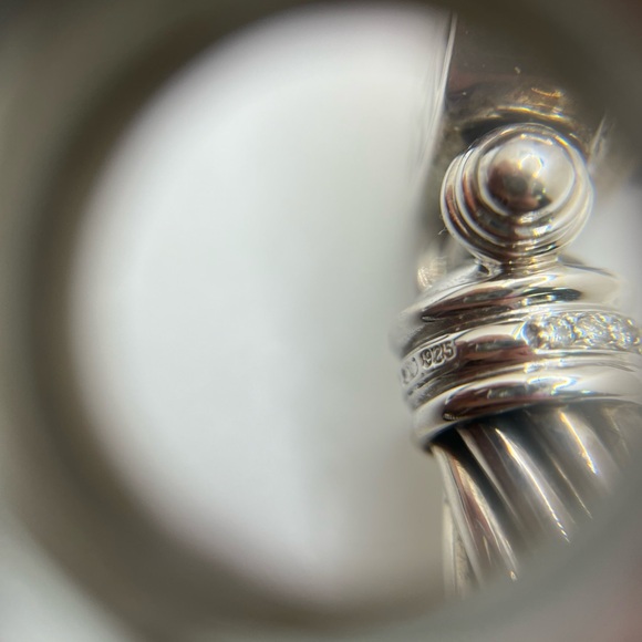 David Yurman Blue Chalcedony Diamond Sterling Silver 18K Gold Cable Bracelet - Picture 8 of 11